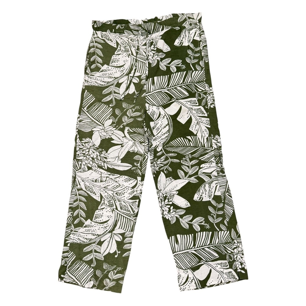 Emory Park Tropical Bohemian Palm Leaf Wide Leg Lounge Pants Olive Green Small